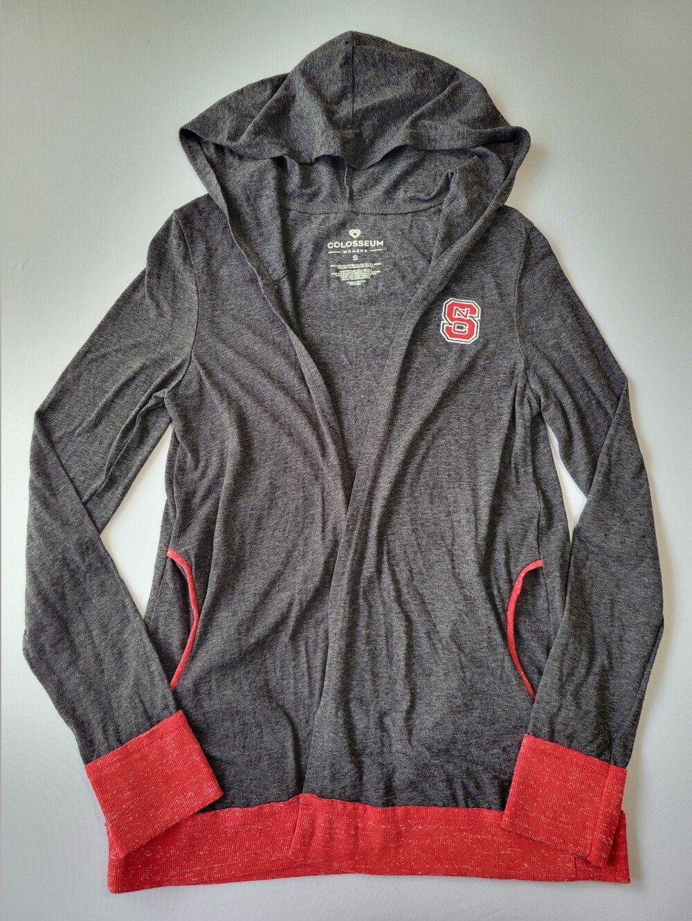 Colosseum NC State University NCSU Hooded Grey & Red Cardigan